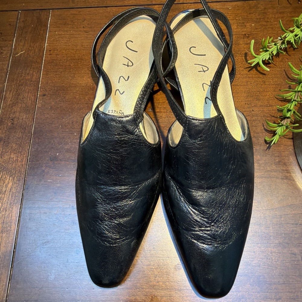 Vintage JAZZ Espana Women's Shoes Sz 7 Black Leather Heels Made in Spain EUC - Picture 2 of 10